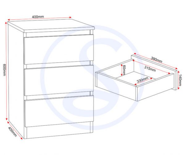 Malvern 3 Drawer Bedside - Image 5