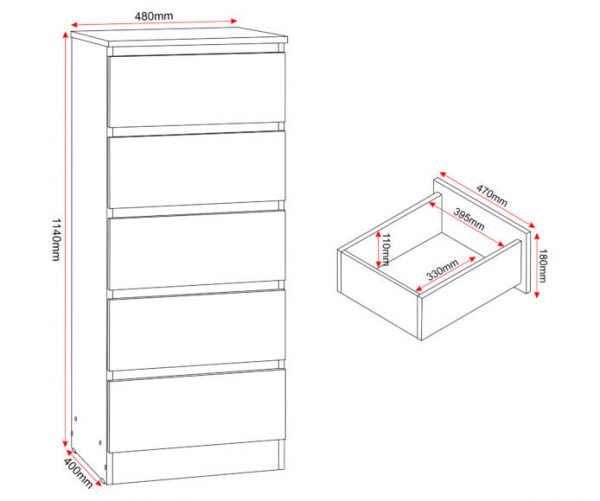 Malvern 5 Drawer Narrow Chest - Image 4